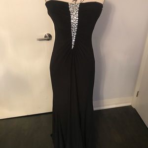 Black evening gown with rhinestones
